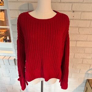 Candie’s Women’s Red Cable Knit Pullover Sweater with Braid Detail Size Medium